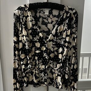 H&M Black and Cream Floral Blouse